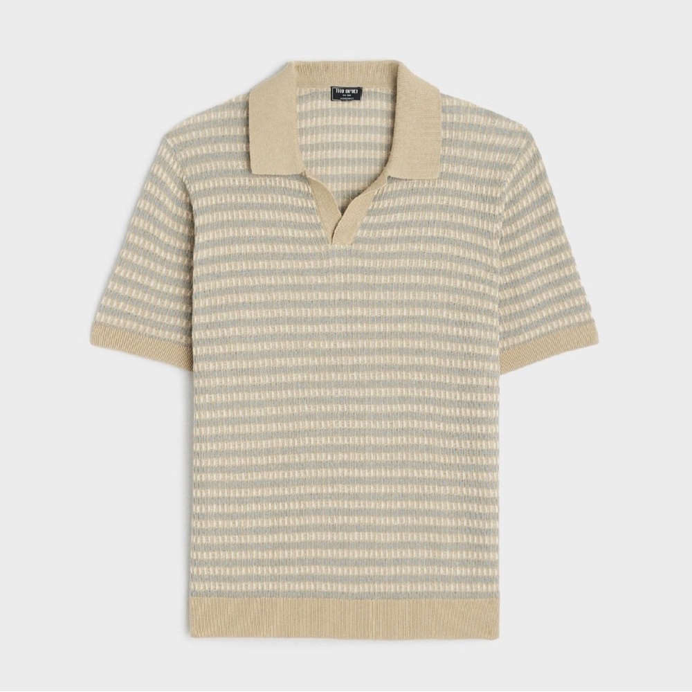 Todd Snyder Beige and Gray Striped Polo Shirt